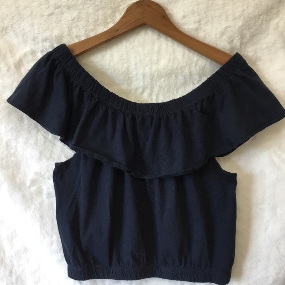 Zara Navy Blue Shoulder Crop Top